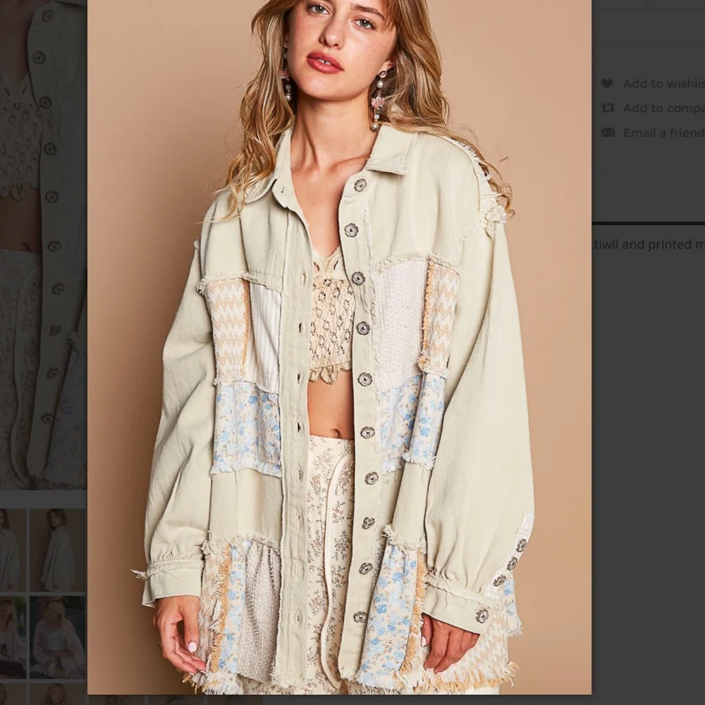 POL 💚 457 POL Twill and Printed Mix Fabric Shirt Jacket with raw Hem